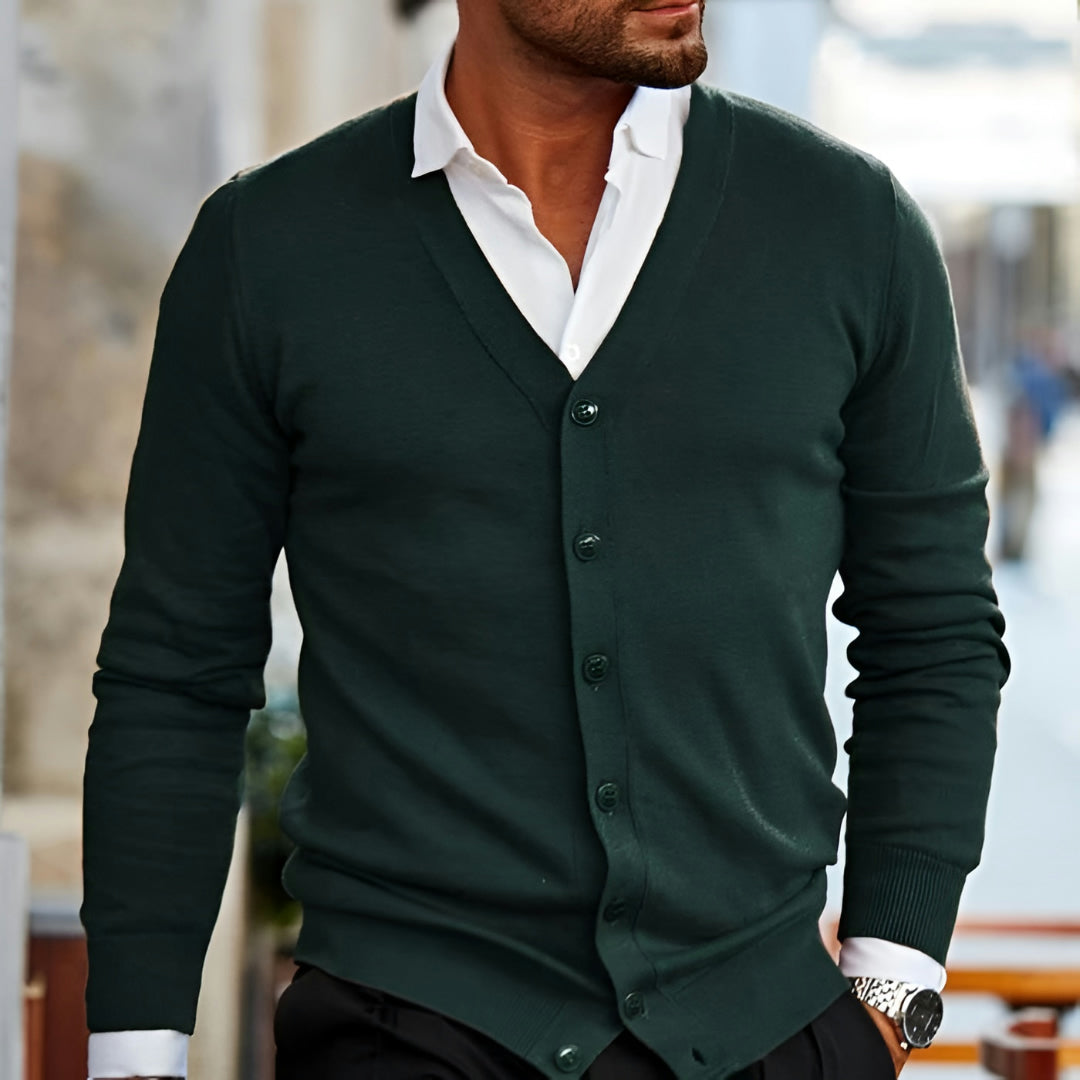 Maglione Uomo con Bottoni, Scollo a V, Slim Fit, Casual