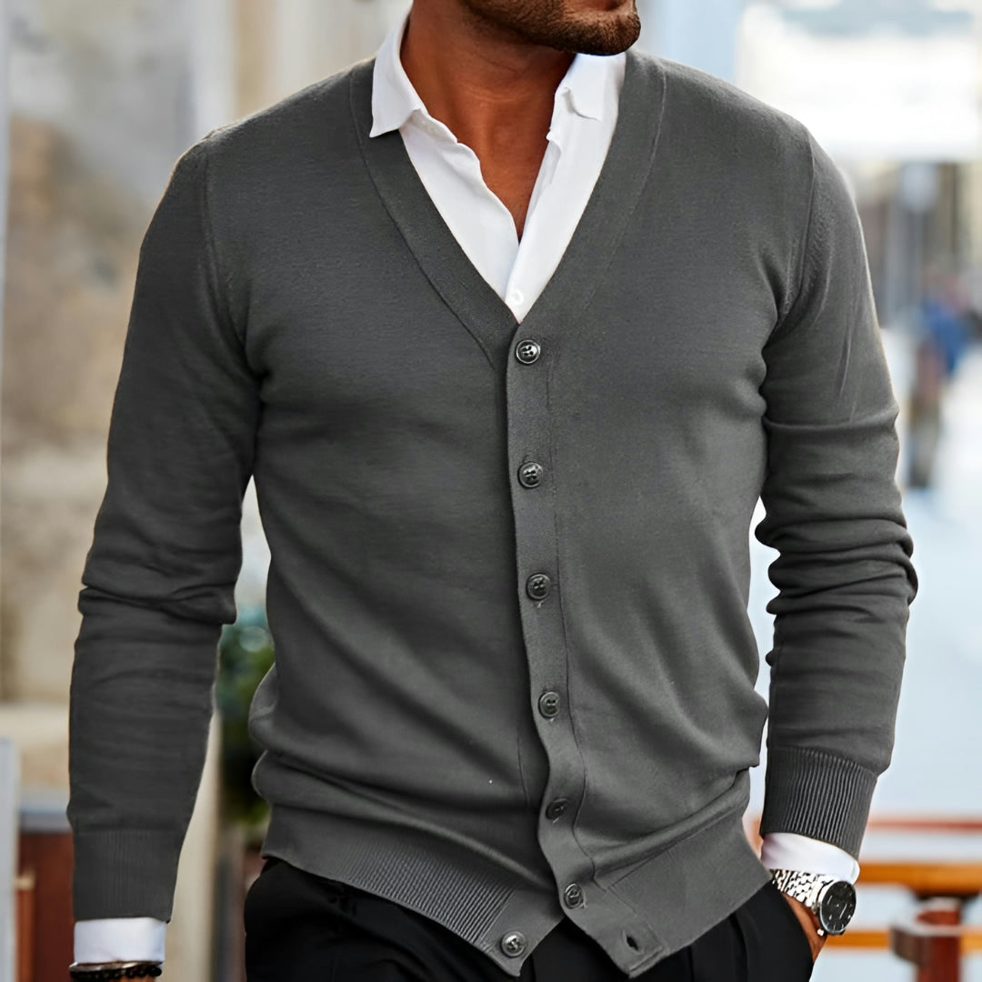 Maglione Uomo con Bottoni, Scollo a V, Slim Fit, Casual