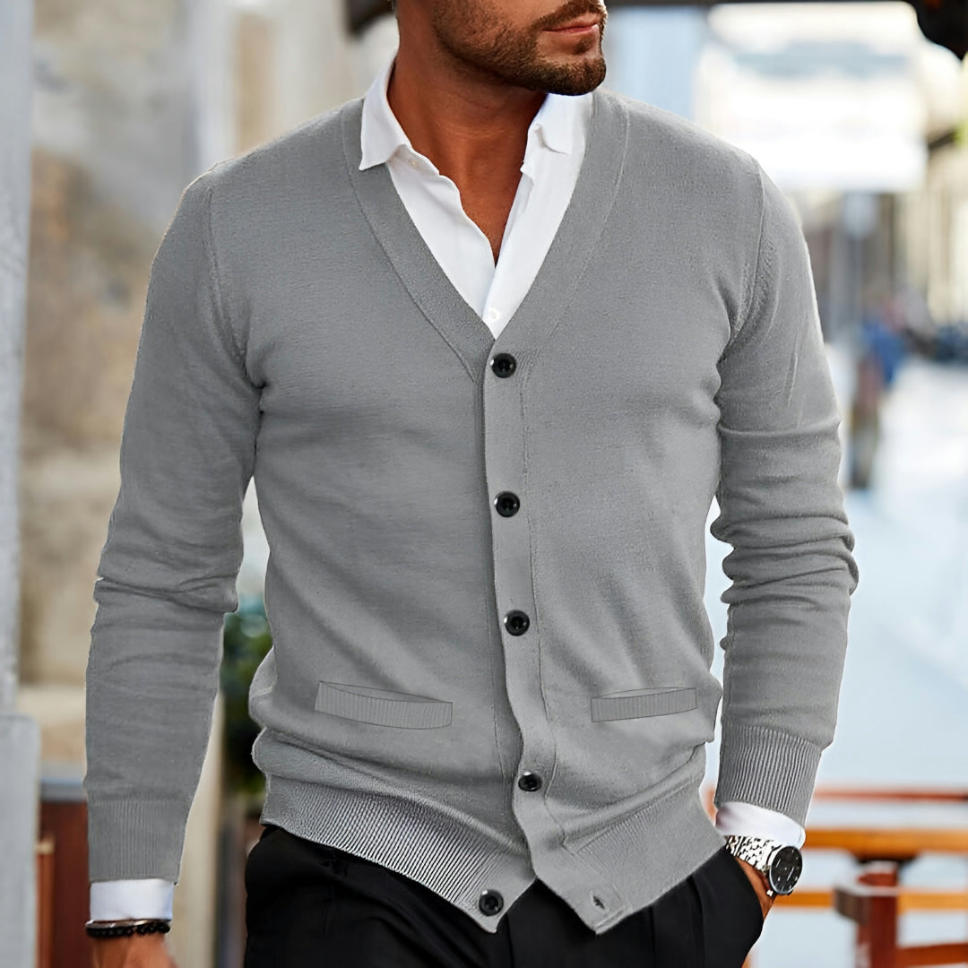 Maglione Uomo con Bottoni, Scollo a V, Slim Fit, Casual
