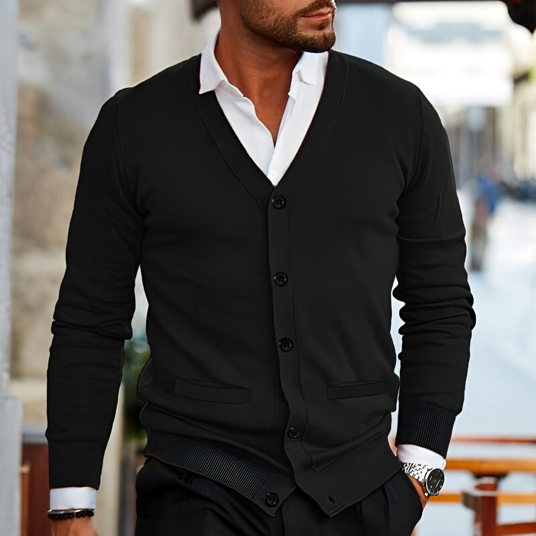 Maglione Uomo con Bottoni, Scollo a V, Slim Fit, Casual