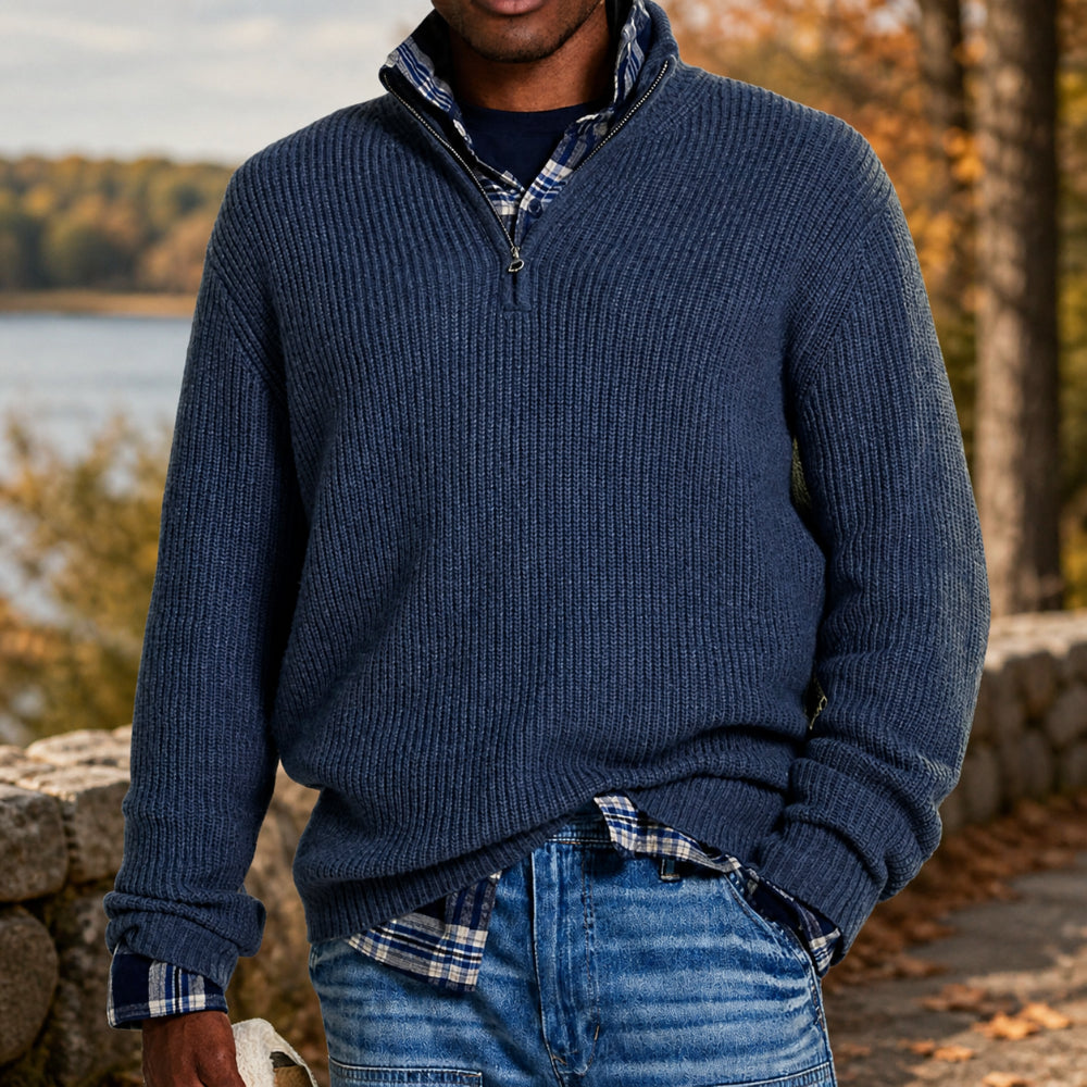 Uomo Maglione Zip Collo Alto Morbido Pullover Invernale Casual