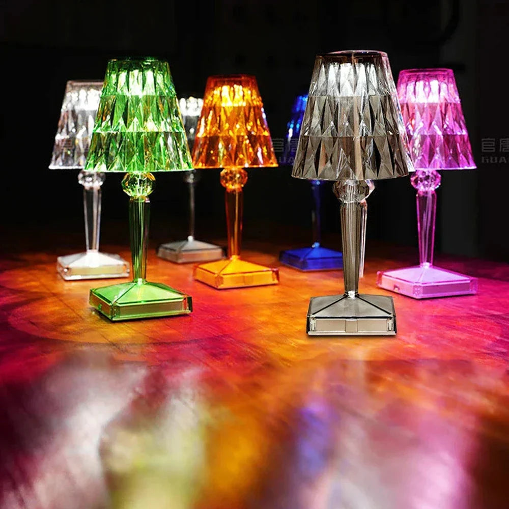 CrystalGlow - Candeeiro de Mesa Regulável em Acrílico com Jogo de Luz Luxuoso para Sala de Estar e Quarto