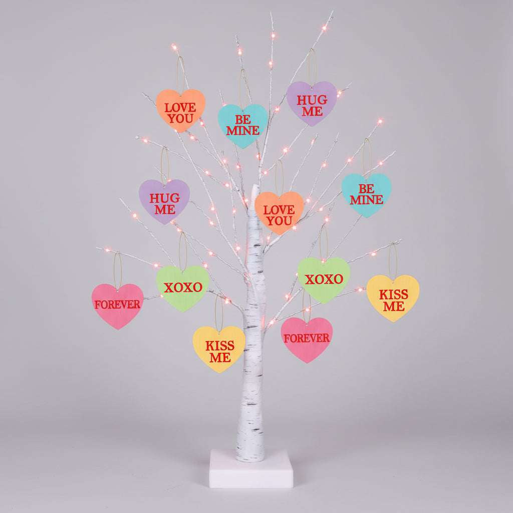 Albero San Valentino Illuminato Cuore Legno Ornamenti Timer