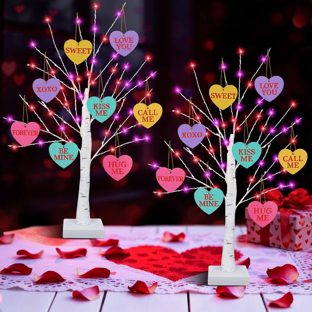 Albero San Valentino Illuminato Cuore Legno Ornamenti Timer