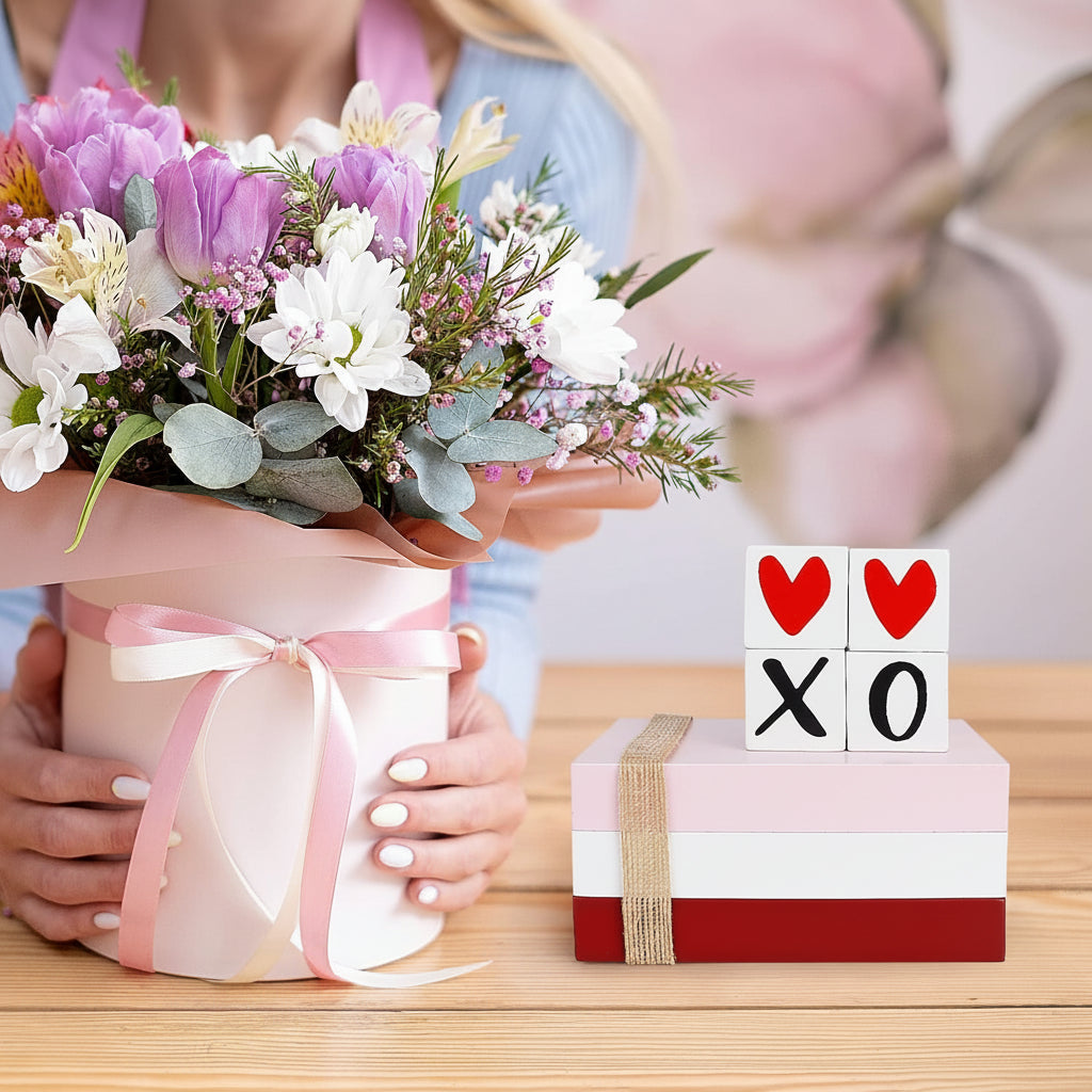 Wooden Valentine's Decoration XOXO Book Stack Hearts