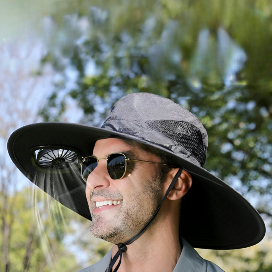 Ventilatore Clip Cappello Pesca Uomo Tesa Larga Protezione Sole