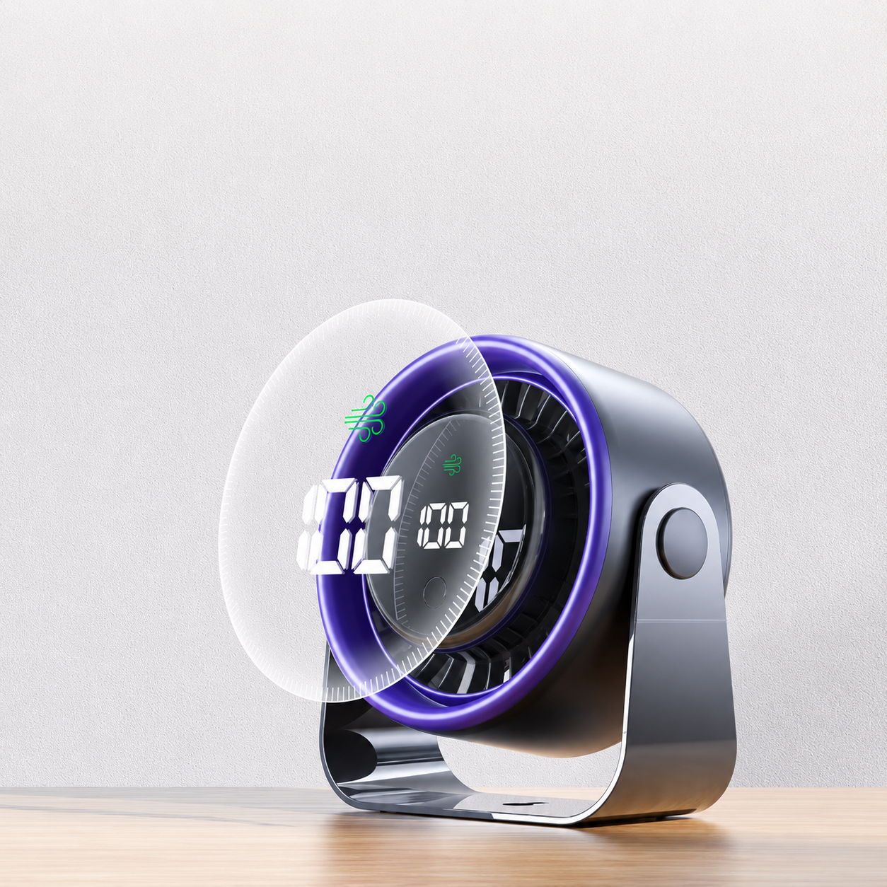 Ventilador de Mesa Recarregável USB com Ecrã Digital