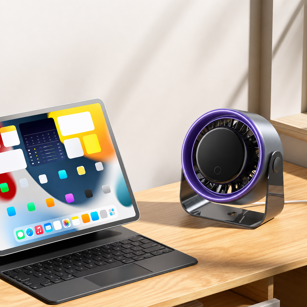 Ventilador de Mesa Recarregável USB com Ecrã Digital