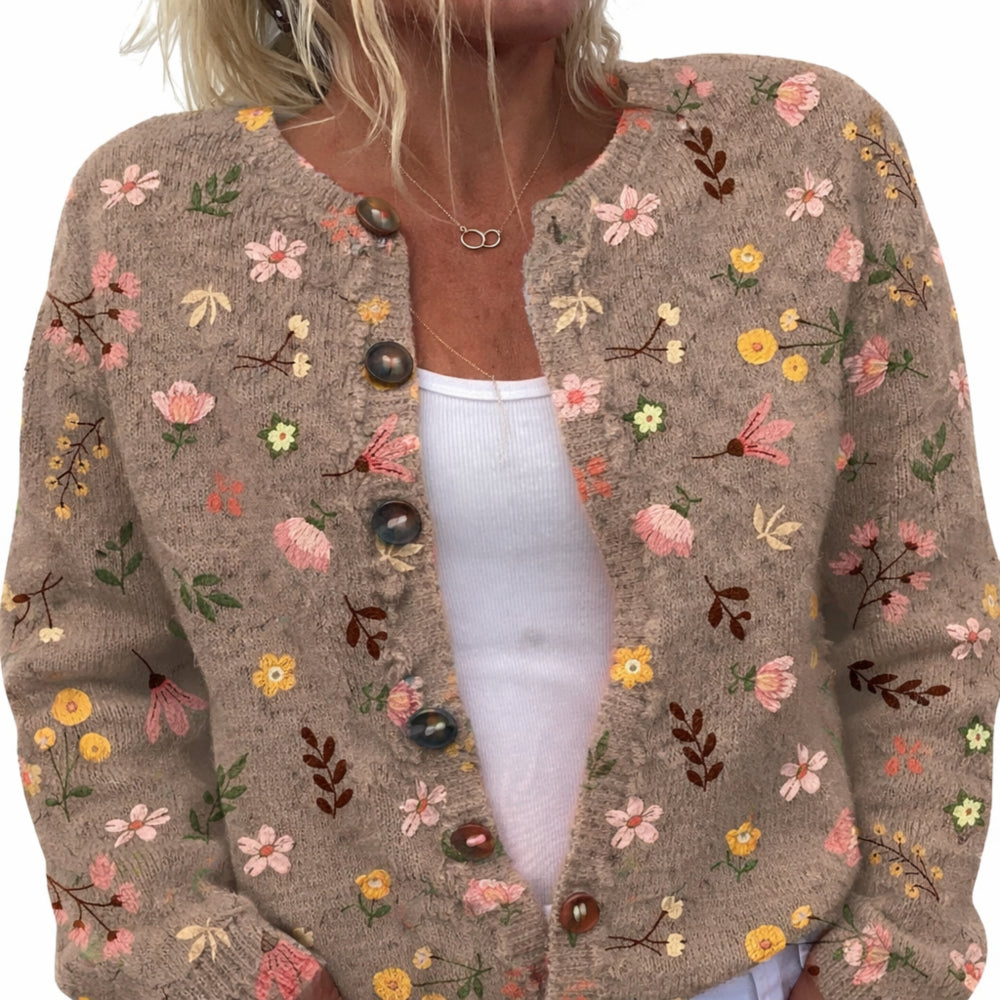 Colete Mulher Estampado Flores Malha Casual Ajuste Solto