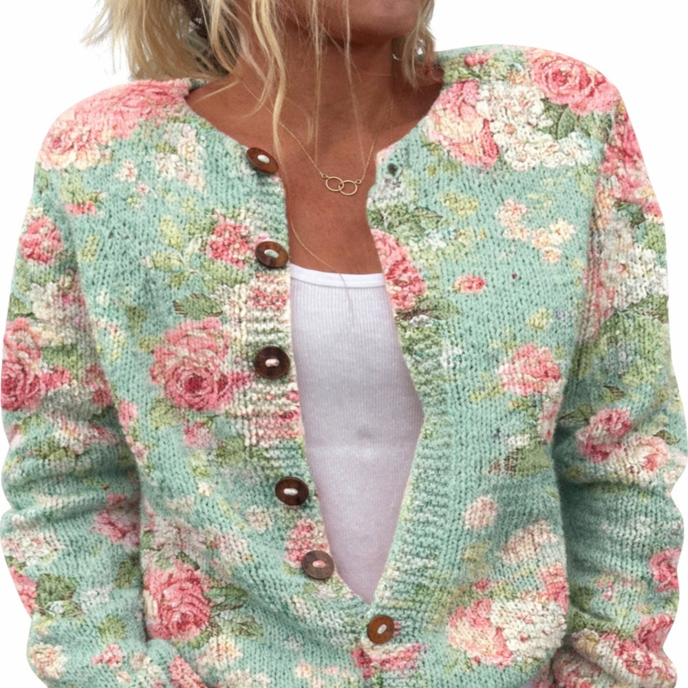 Colete Mulher Estampado Flores Malha Casual Ajuste Solto