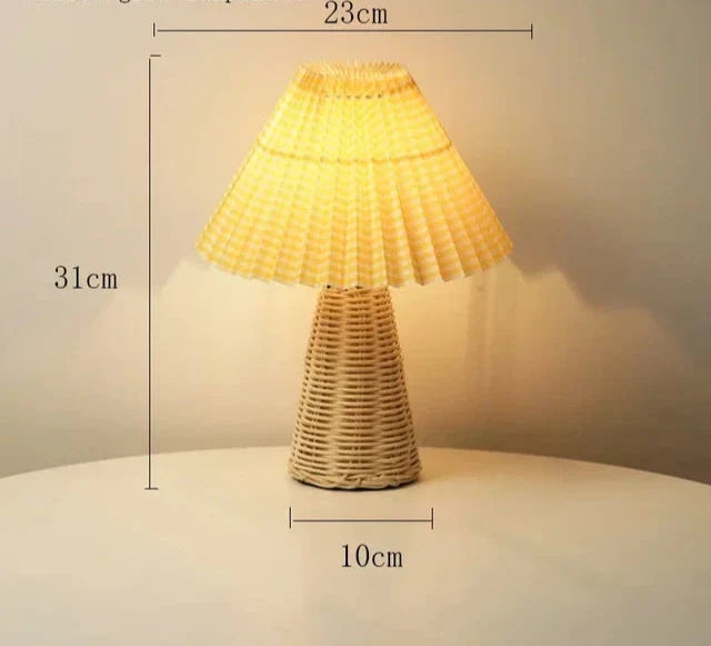 VintageGlow - Rattan Table Lamp, Foldable Night Light