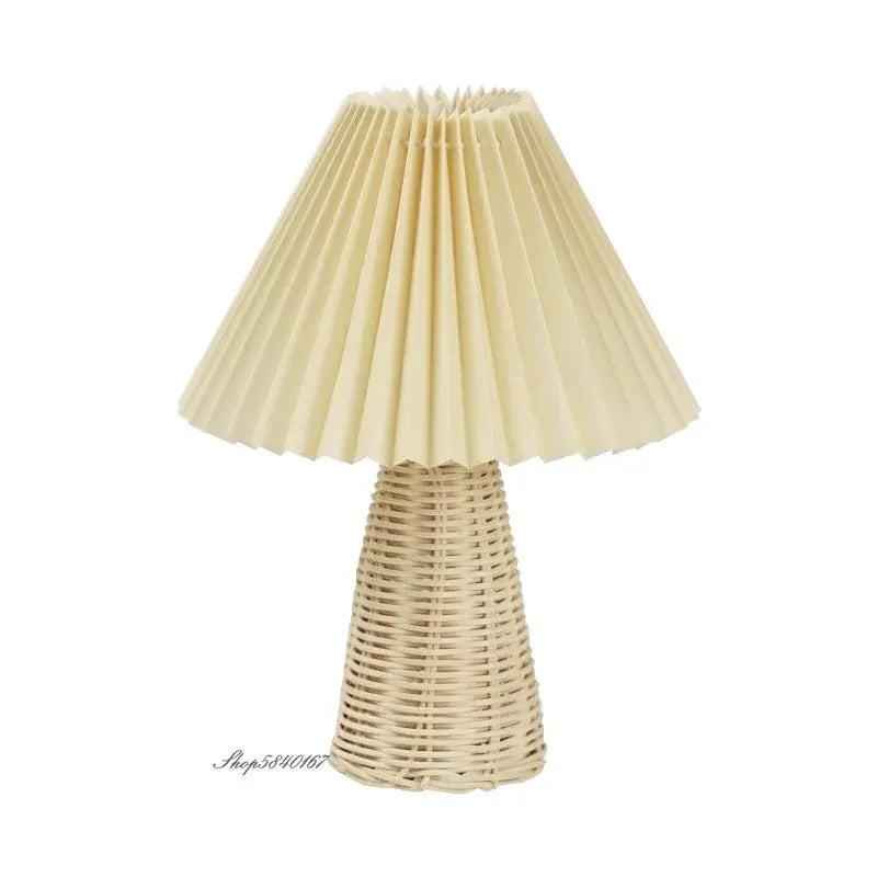 VintageGlow - Rattan Table Lamp, Foldable Night Light