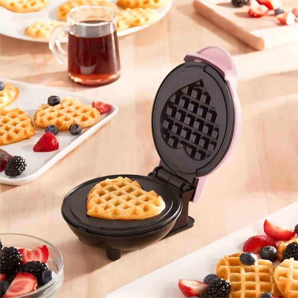 Piastra Waffle Elettrica Mini Compatta Forma Cuore Antiaderente