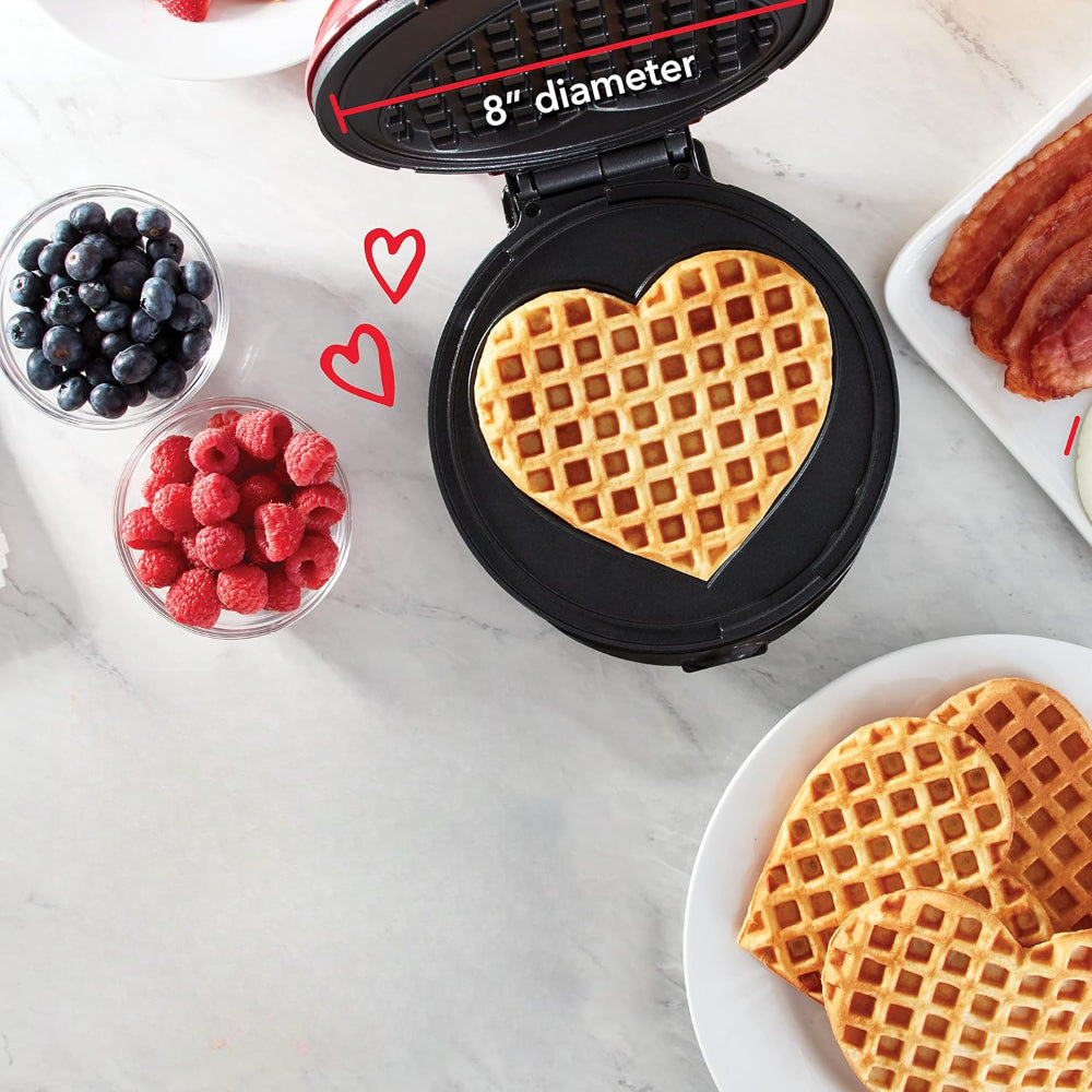 Piastra Waffle Elettrica Mini Compatta Forma Cuore Antiaderente