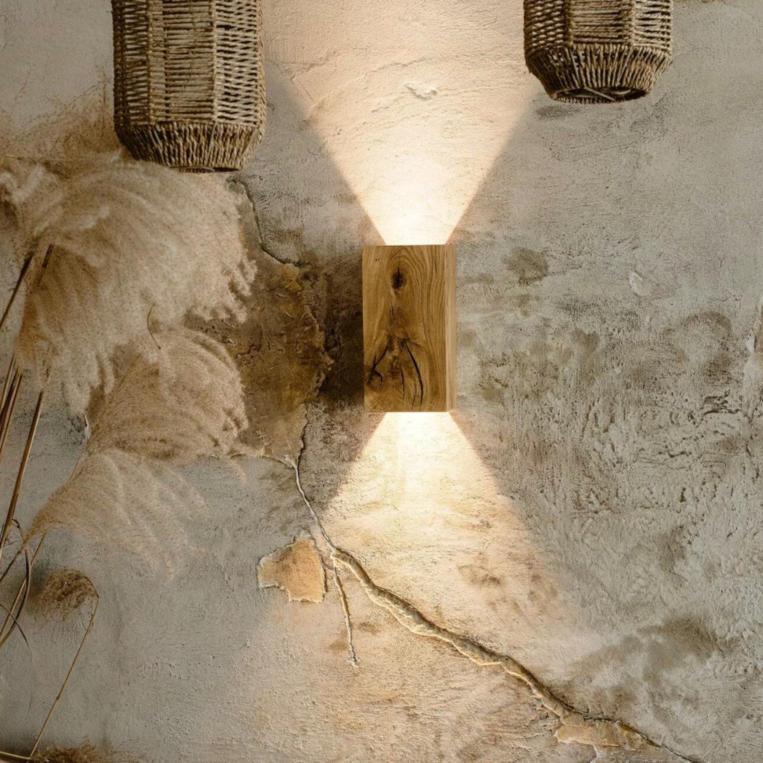 NordicGlow – Rustic Wooden Wall Lamp with LED Lighting for Living Room and Bedroom