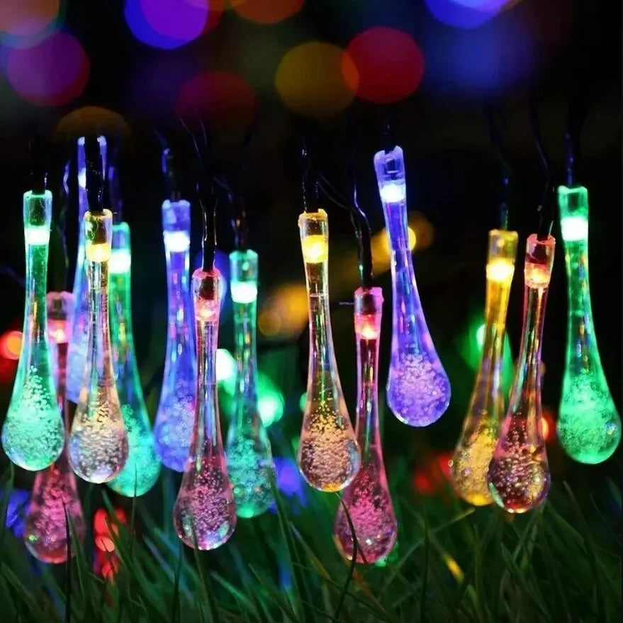 GlowDew - Solar Energy Water Drop String Lights – LED Outdoor Lighting, Weatherproof & Decorative