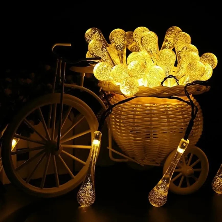 GlowDew - Solar Energy Water Drop String Lights – LED Outdoor Lighting, Weatherproof & Decorative