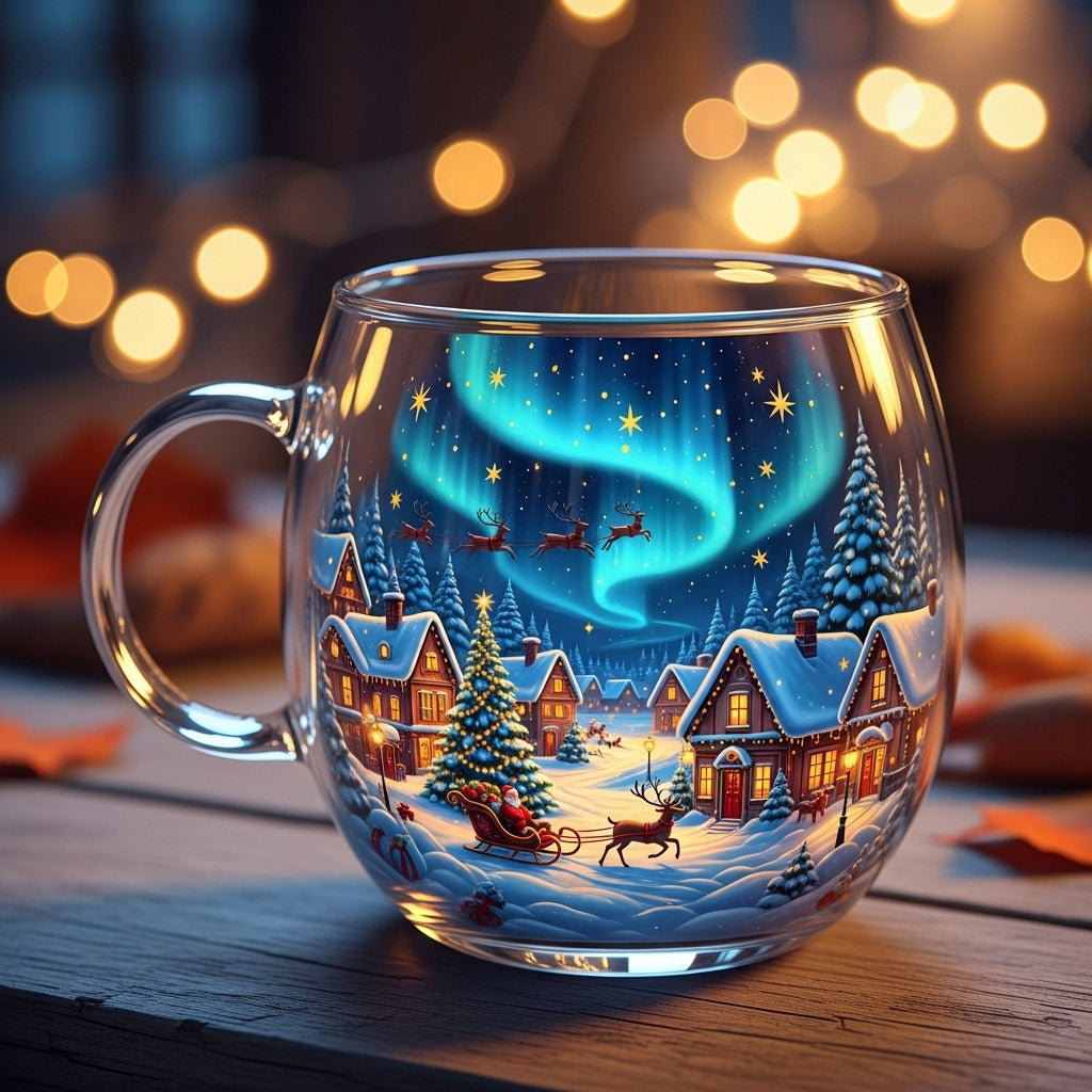 Tazza Vetro Design Invernale Natalizio Bevande Calde Decorazione Tavola