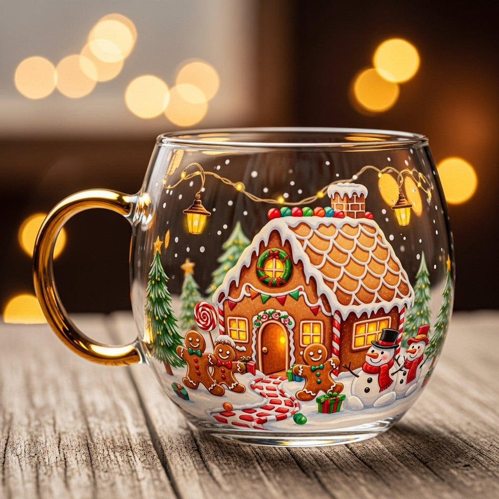 Glass Mug Christmas Winter Design Warm Drinks Table Decoration
