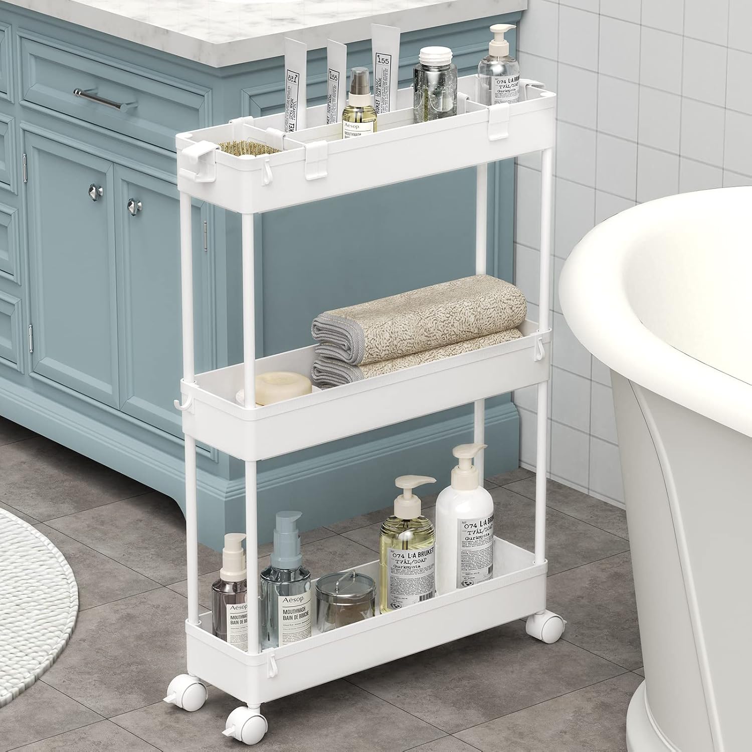 Storage Cart Narrow 3 Layers Wheels Organizer Kitchen Bathroom Cabinets