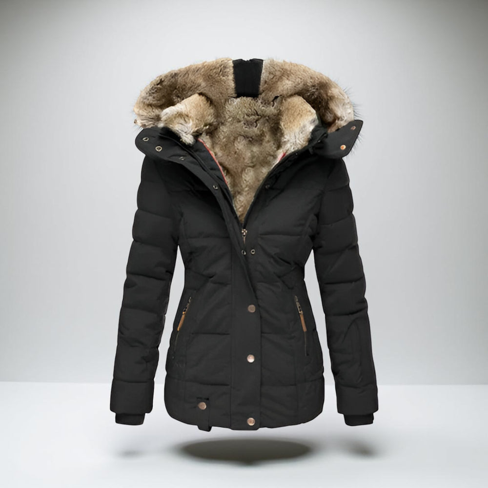 Casaco de Inverno Feminino Parka Acolchoado Impermeável com Capuz Removível