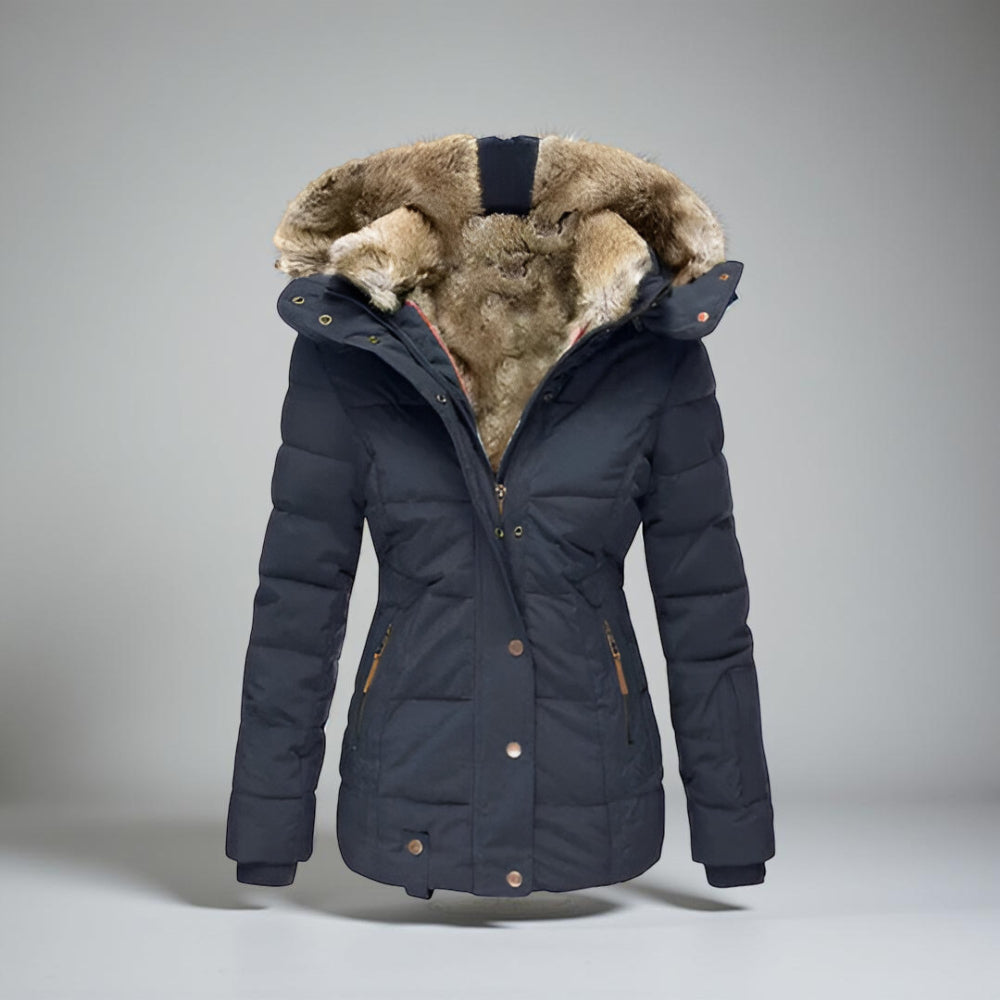 Casaco de Inverno Feminino Parka Acolchoado Impermeável com Capuz Removível