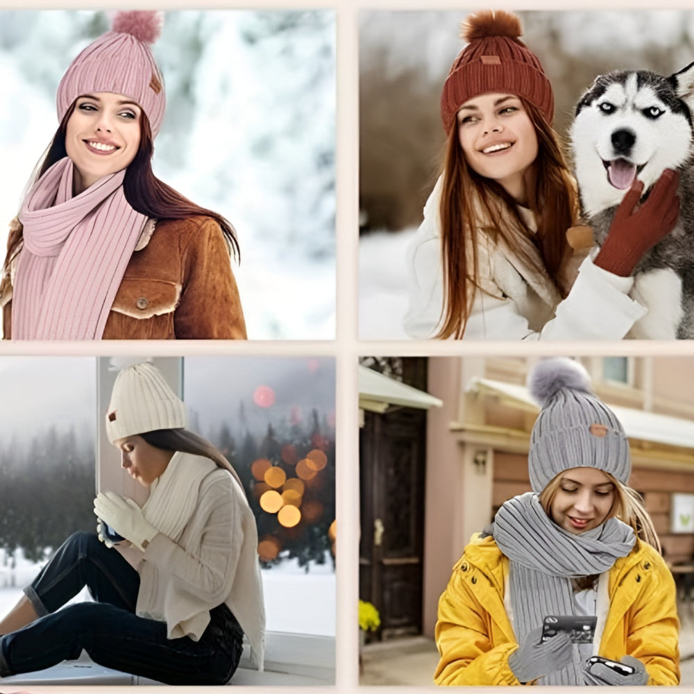 Dames Muts Winterset Sjaal Handschoenen Touchscreen Set Warm