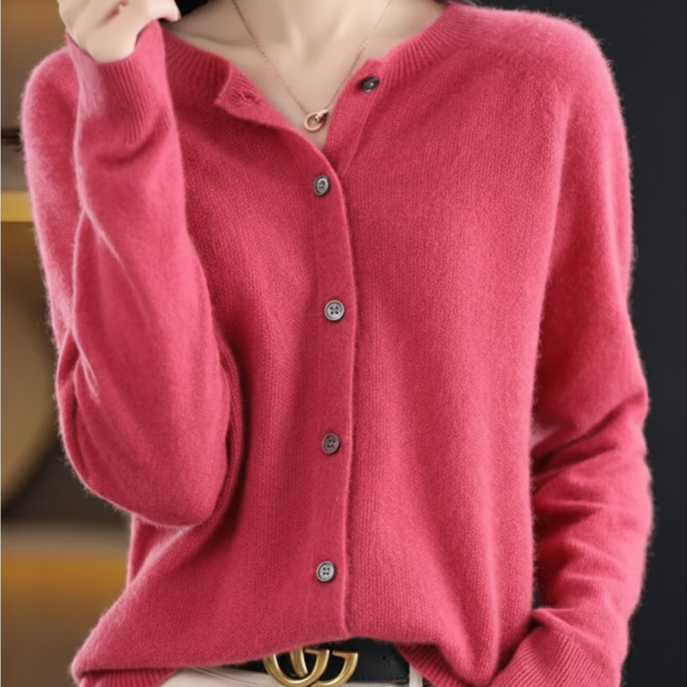 Women's Merino Wool Cardigan Sweater O-Neck Knit Fashion 0