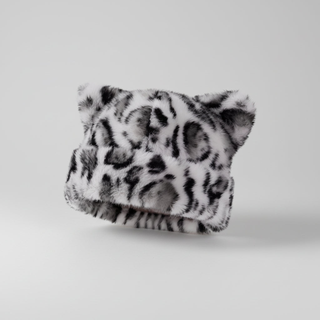 Winter Hat Women Plush Leopard Print Vintage Style
