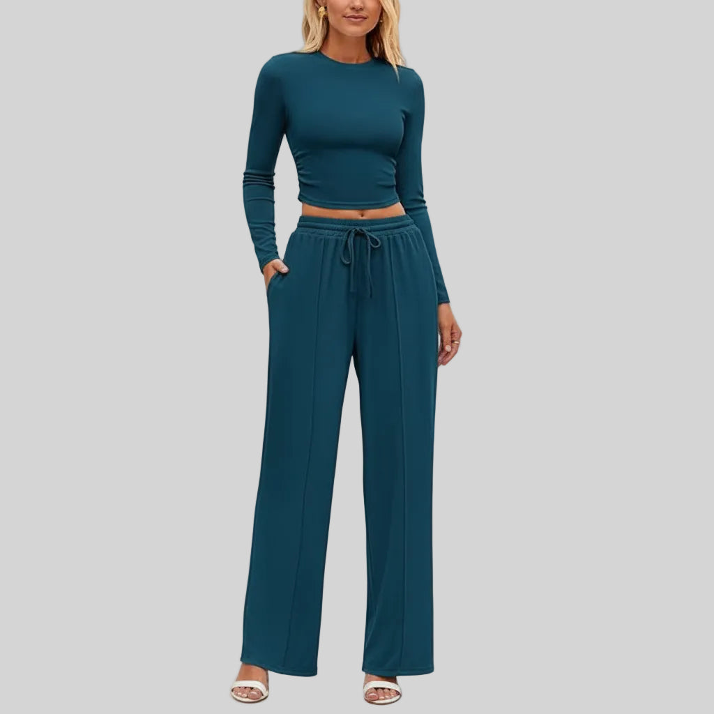 Set Due Pezzi Donna Abbigliamento Comodo Pantaloni Ampi