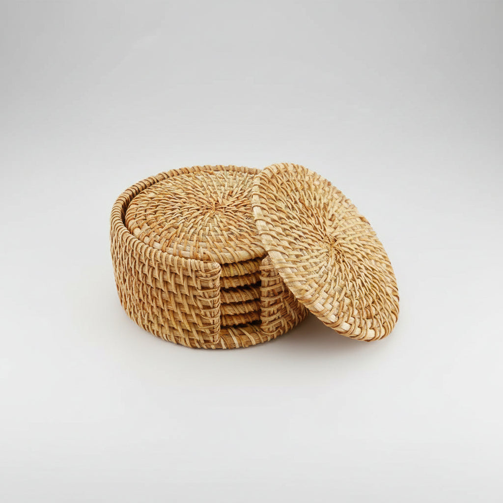 Handmade Woven Straw Coaster Holder Coffee Drinks