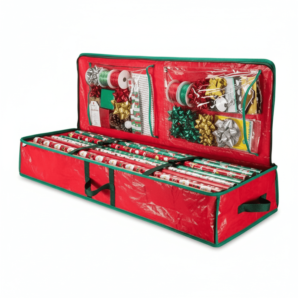 Storage Box Gift Wrap Christmas Zipper Compartments Wrapping