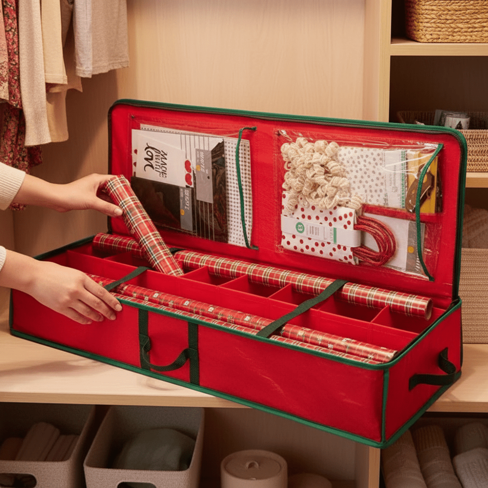 Storage Box Gift Wrap Christmas Zipper Compartments Wrapping