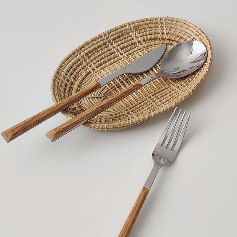 Set di Posate in Acciaio Inossidabile a 3 Pezzi con Manico in Legno
