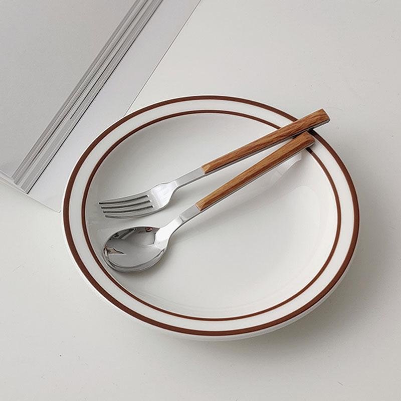Set di Posate in Acciaio Inossidabile a 3 Pezzi con Manico in Legno