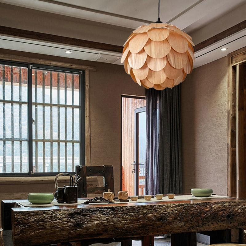 Lampada a sospensione rustica a forma di ananas in legno
