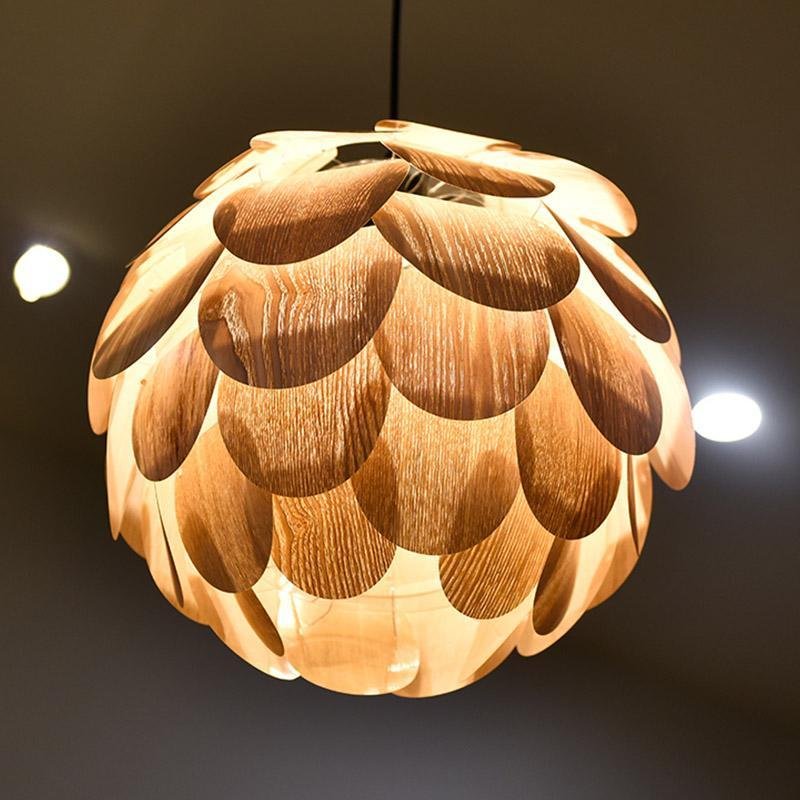 Lampada a sospensione rustica a forma di ananas in legno