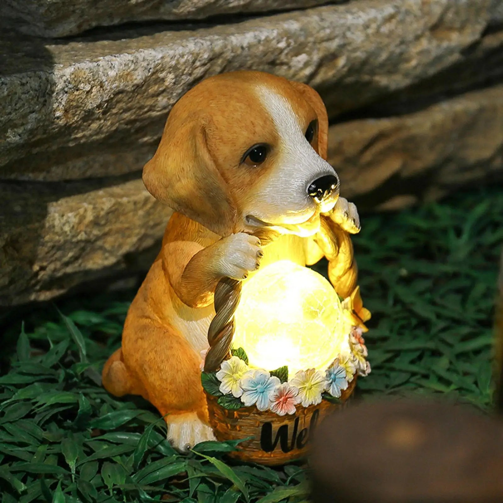 SolarGarden - Escultura de Cão com Energia Solar e LED – Iluminação Decorativa Resistente ao Tempo