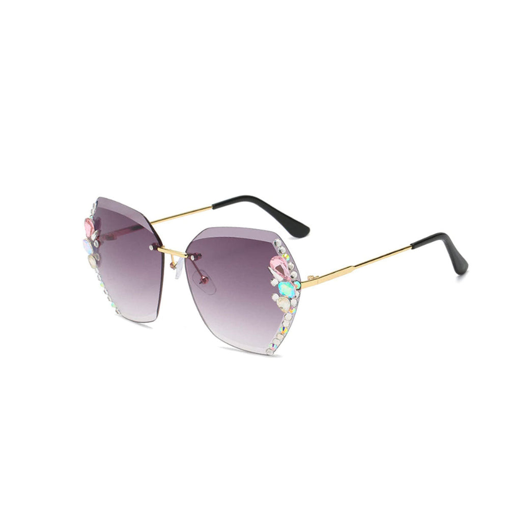 Gafas de sol para mujer sin montura UV400 con lente degradado y strass, gafas de moda