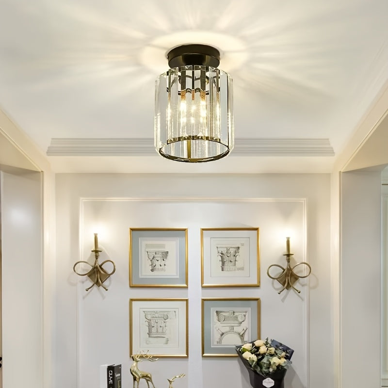 CrystalLuxe - Lampada da soffitto moderna E27 LED, nero oro con vetro di cristallo