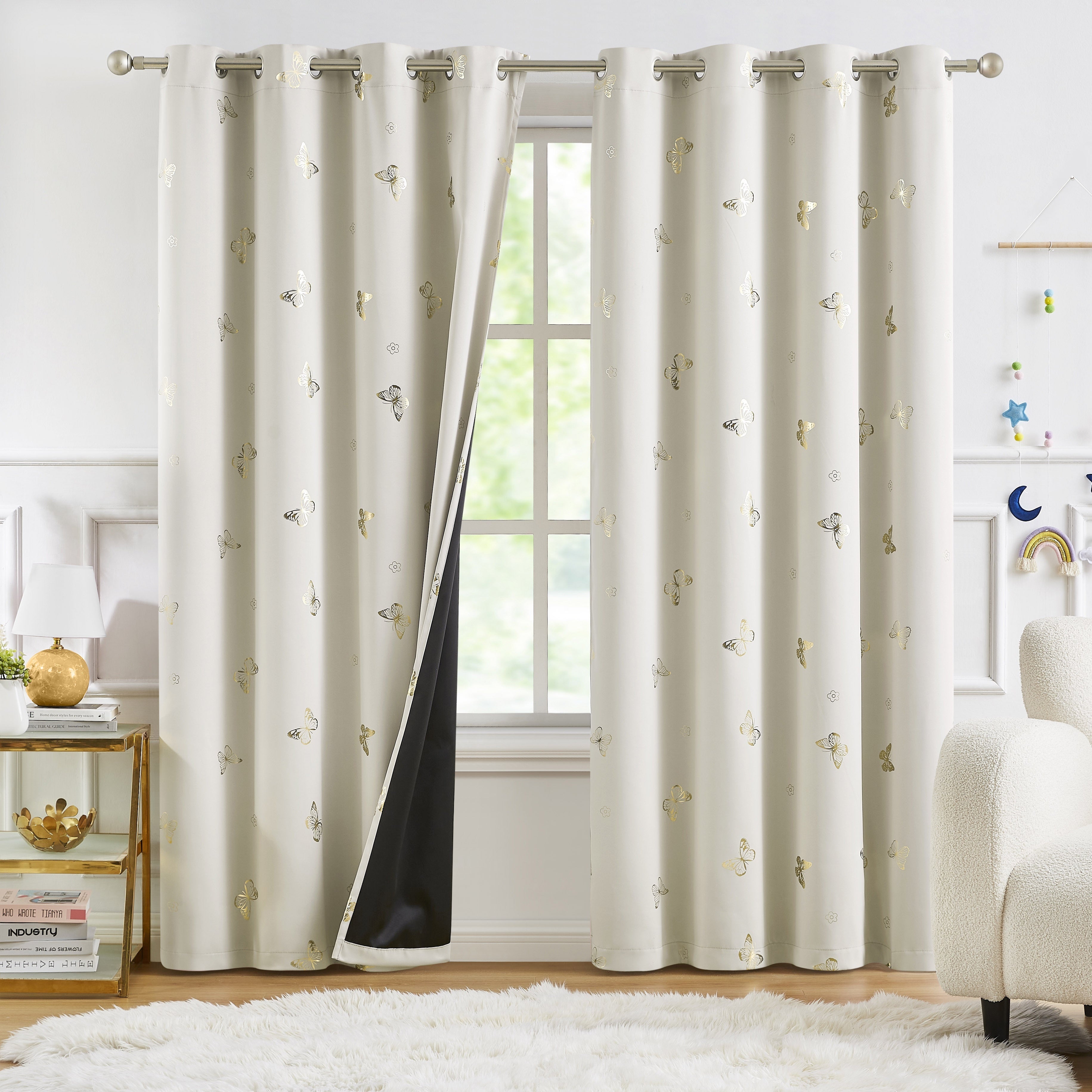 Bronzing Butterfly Blackout Curtains - 2 Pieces Heat and Sound Insulation for Living Room and Bedroom
