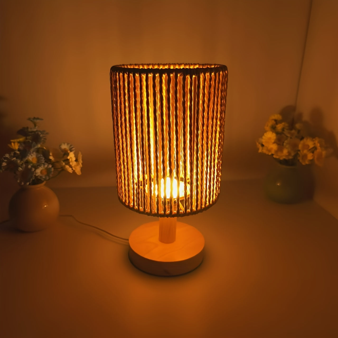 BarrelGlow - Wooden Desk Lamp with Stripe Pattern