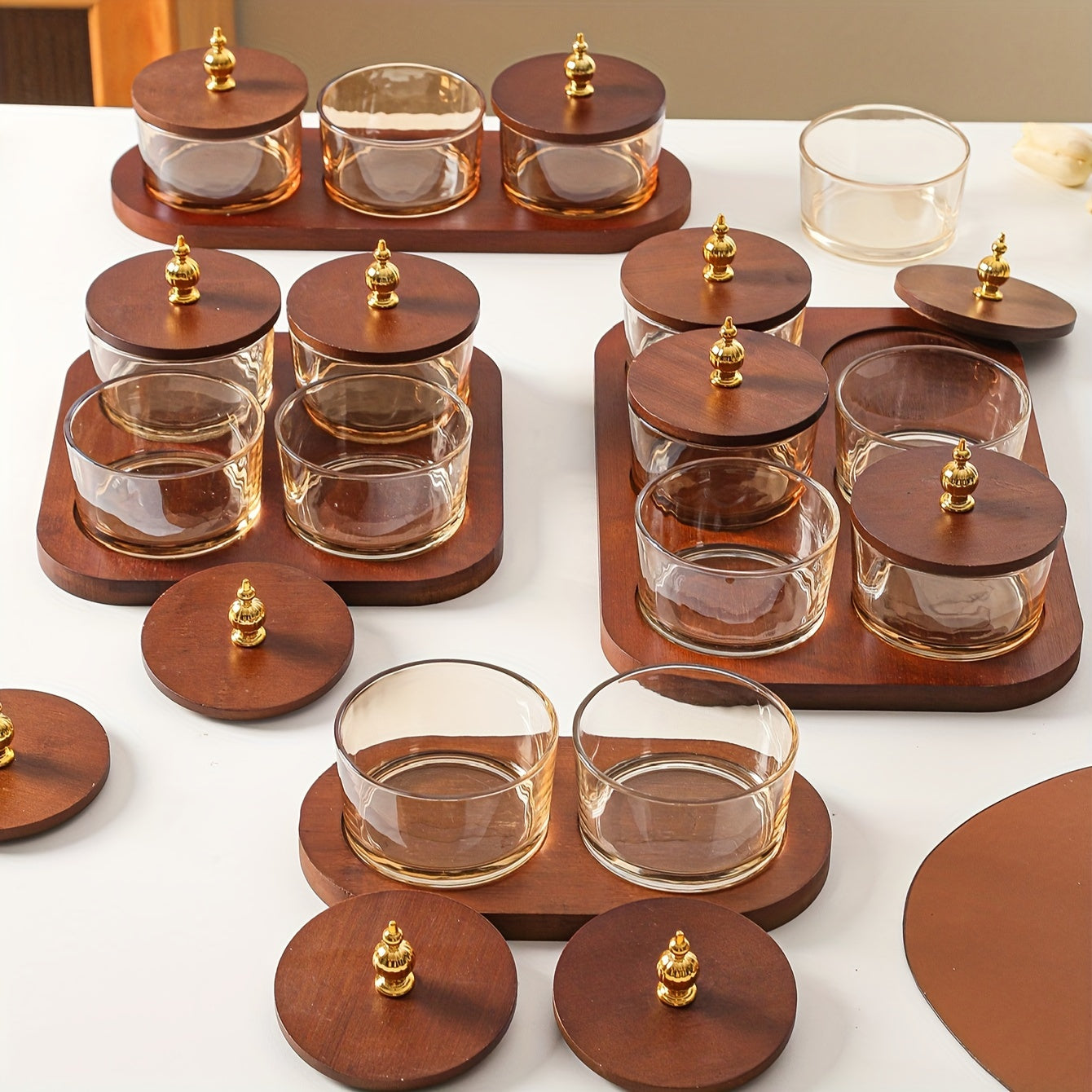 GlassSet - Conjunto de Taças de Vidro Luxuosas com Tabuleiro de Madeira de Acácia