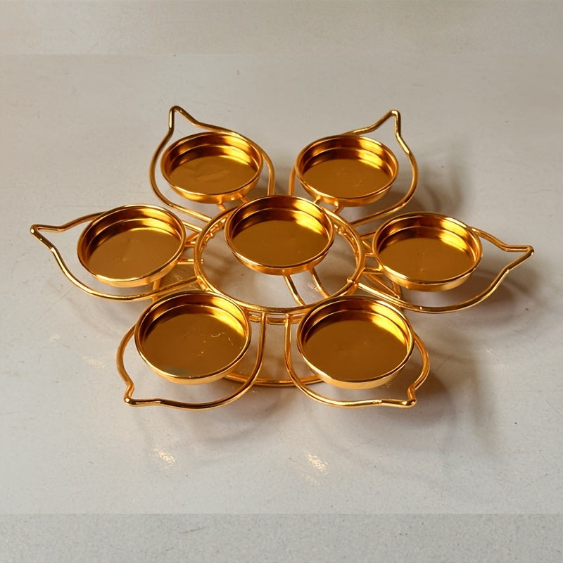Set van 7 Metalen Theelichthouders - Lotus Bloem Ontwerp, Gelakt Tafeldecoratie
