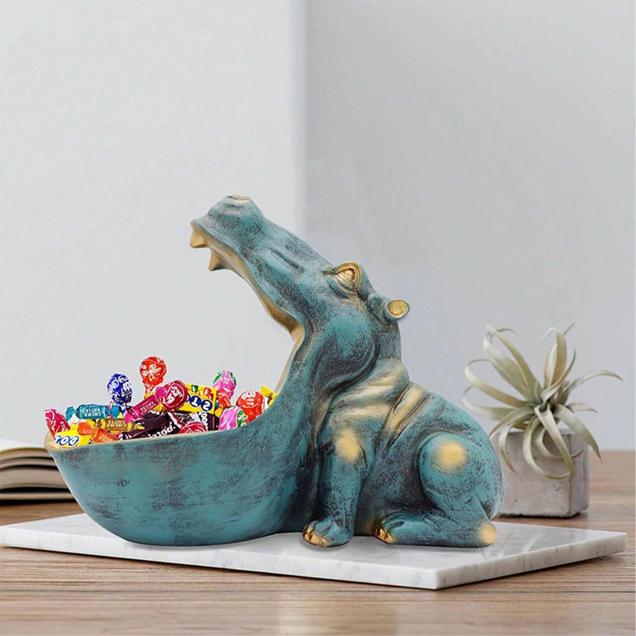HippoServe - Hippopotamus Figurine with Candy Dish & Key Bowl