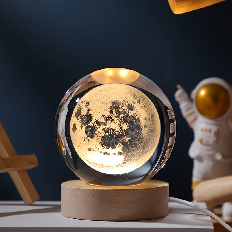 LuminaSphere - 3D Crystal Ball LED Table Lamp with Wooden Base