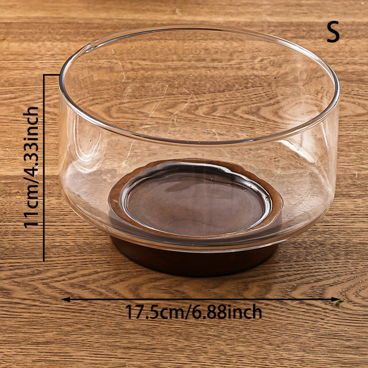 GlassServe Fruit Bowl - Glass Fruit Bowl with Wooden Base for Kitchen Table