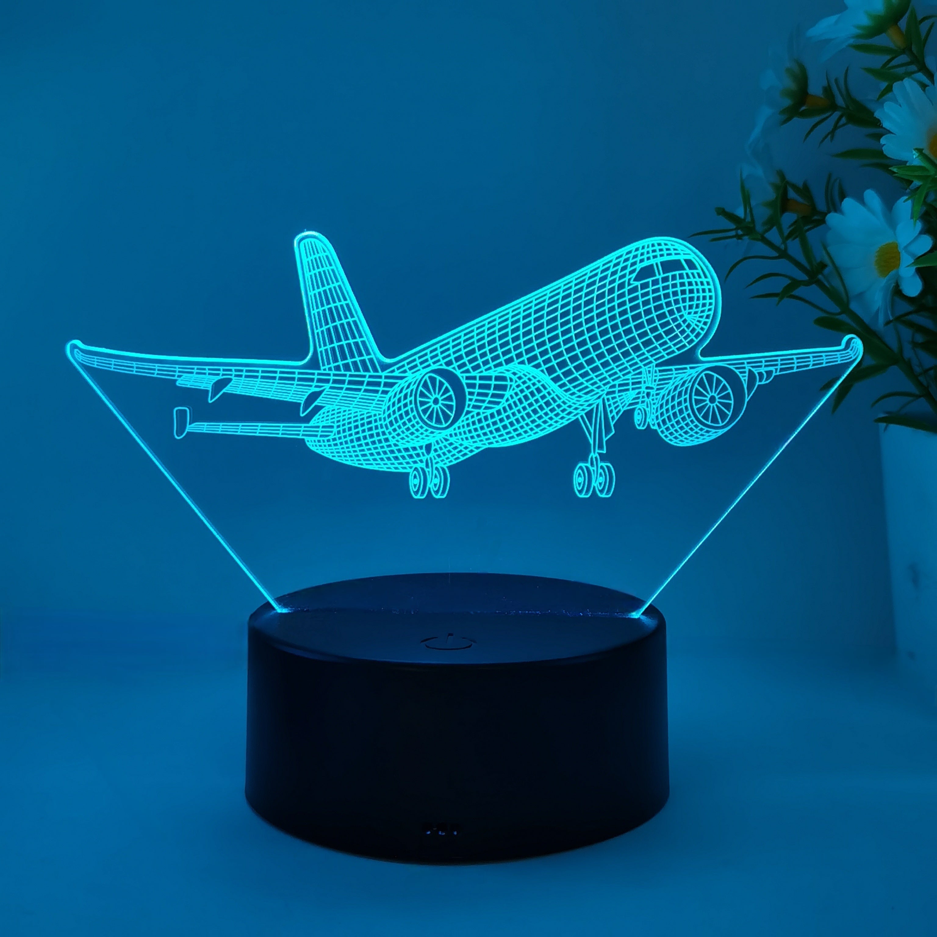 SkyGlow - Lampada Notturna Acrilica 3D Aereo con USB, Lampada da Tavolo LED