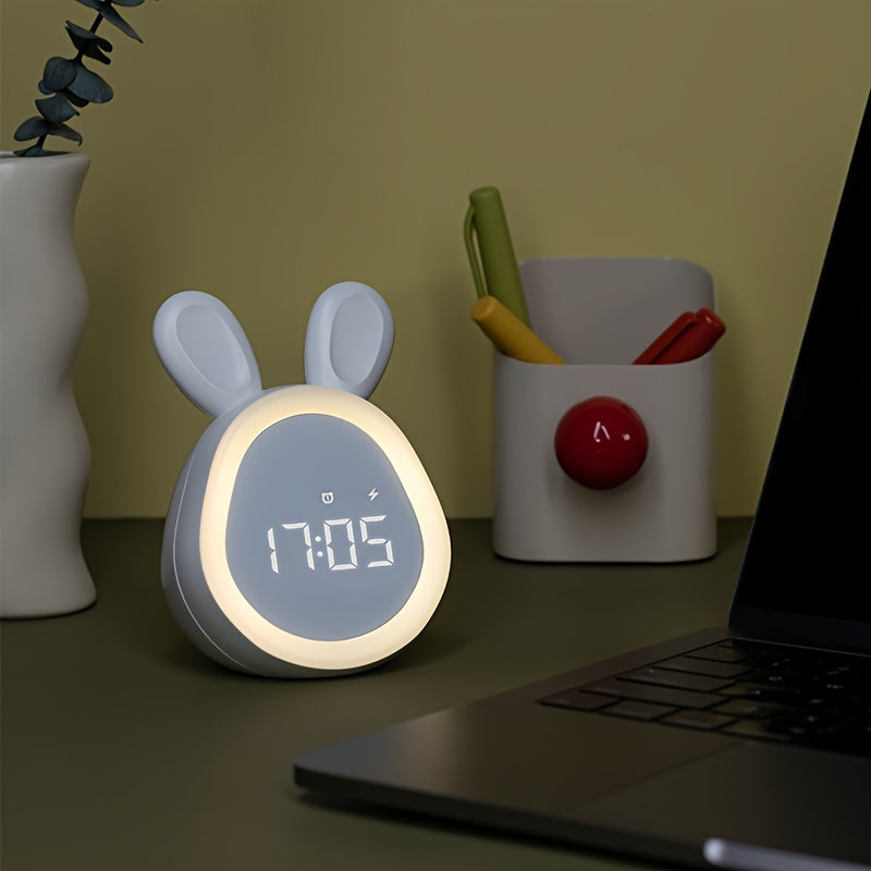 Reloj despertador de conejo adorable - con luz nocturna y recargable por USB