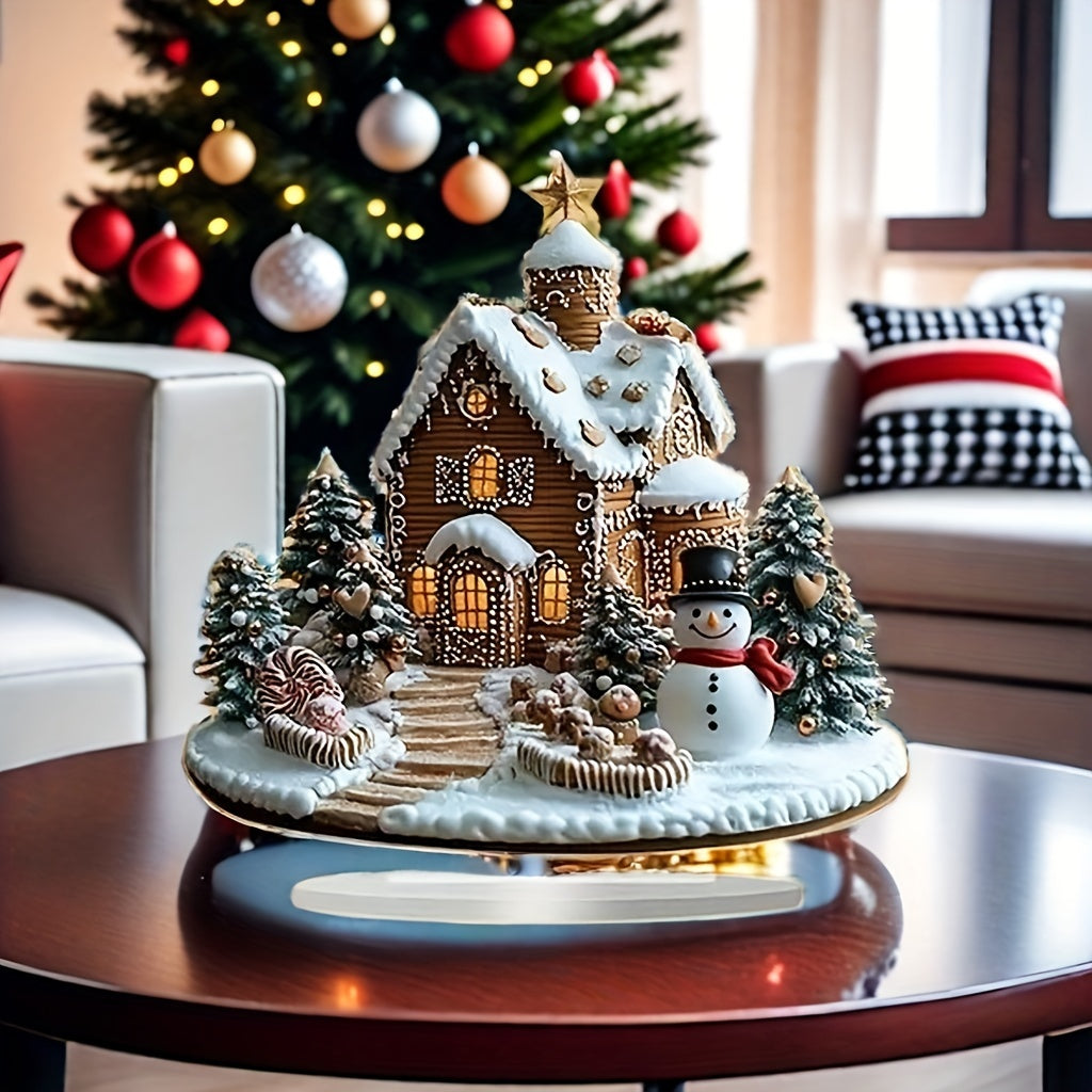 DecoGember - Acrylic Gingerbread House with Snowman, Modern Christmas Table Decoration